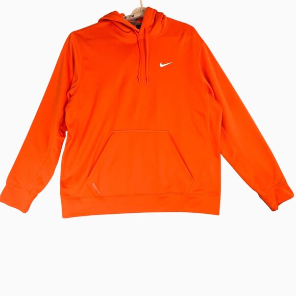 Nike Mens XL Therma-Fit Orange Pullover Hoodie Pockets Draw String Fleece Lined - Picture 1 of 11
